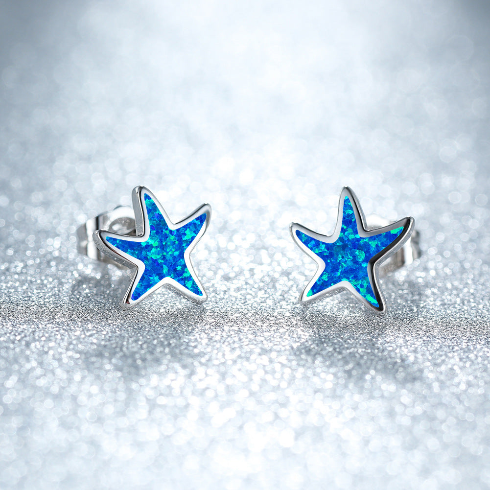 Blue Opal Starfish Earrings - Marina-Blue Opal-Silver-Nora Luxe