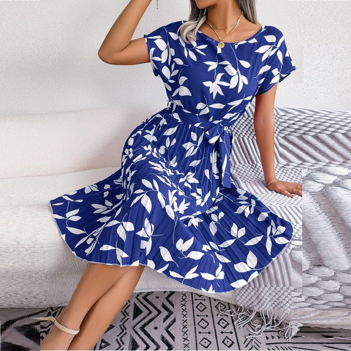 Blue Printed Midi Dress - Naomi-XS-State of Style