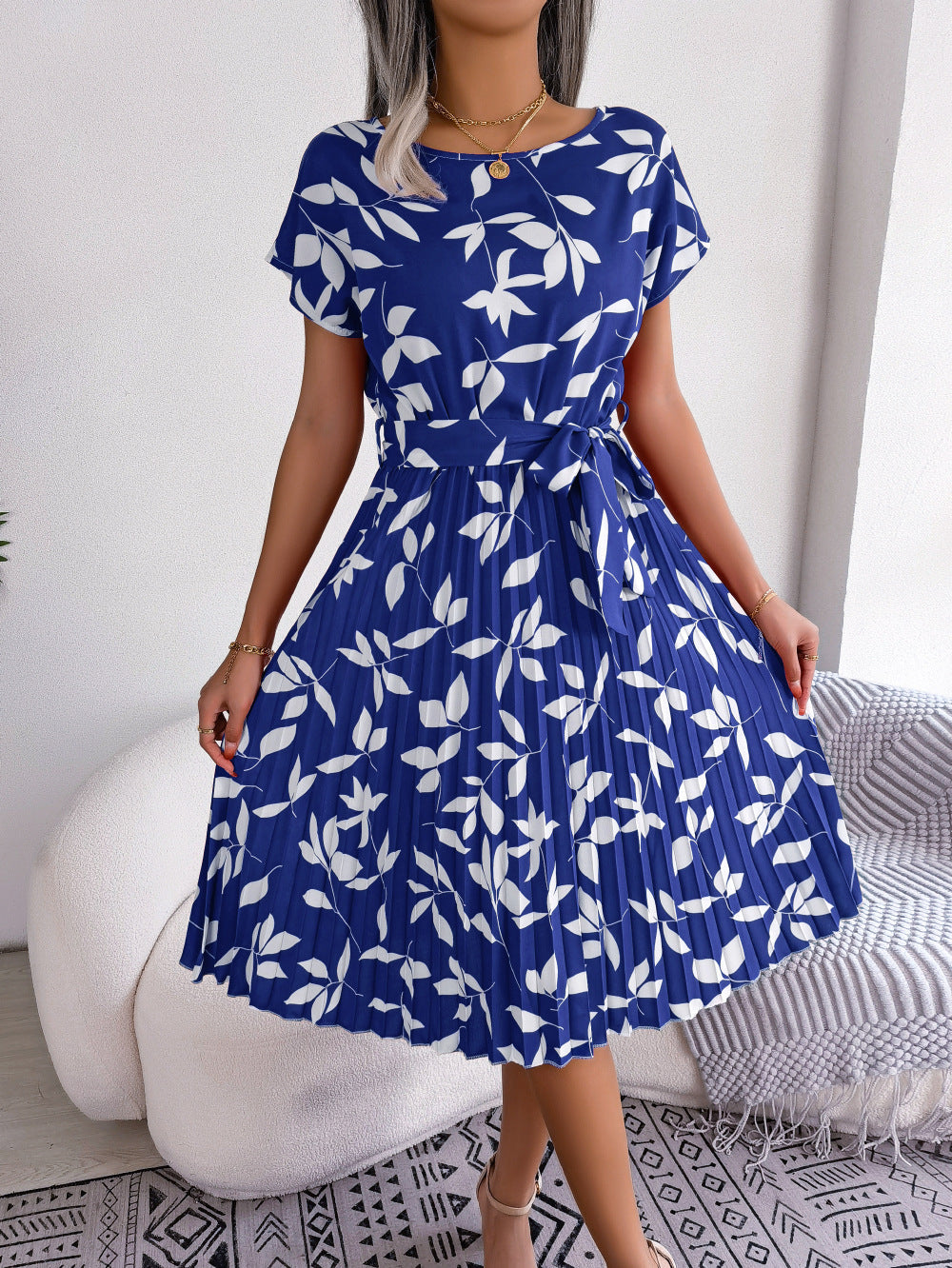 Blue Printed Midi Dress - Naomi-XS-State of Style