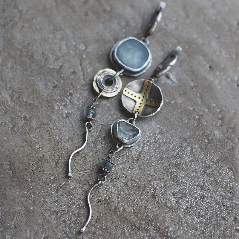 Blue Stone Cross Earrings - Elias-Nora Luxe