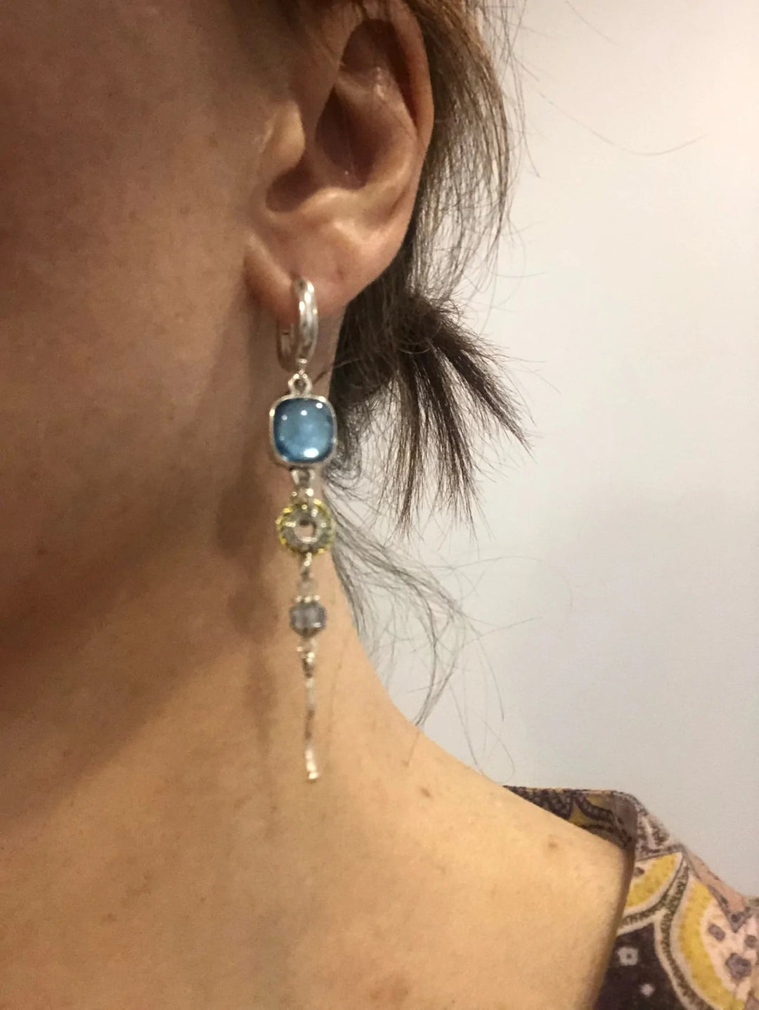 Blue Stone Cross Earrings - Elias-Nora Luxe