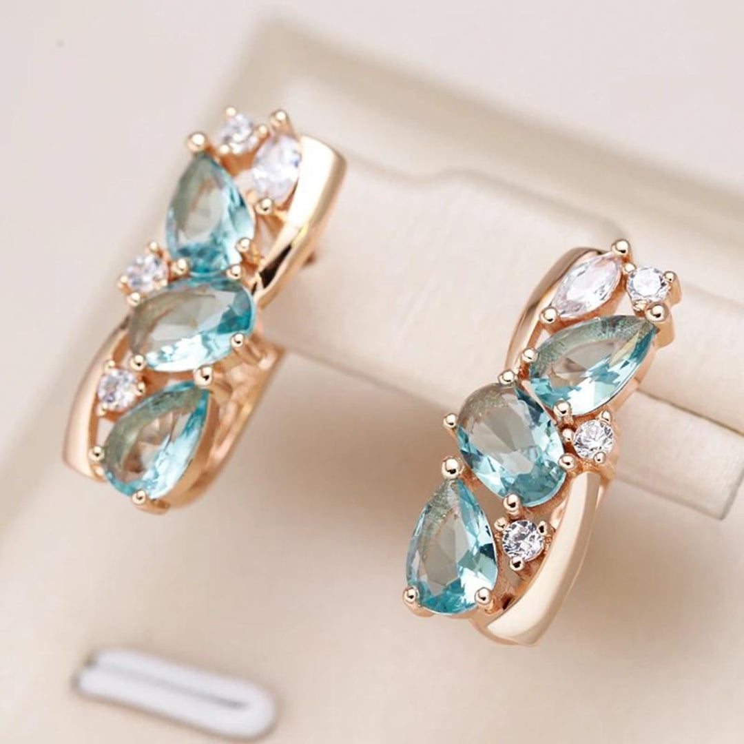 Blue Zirconia Earrings in Gold - Marlies-Nora Luxe
