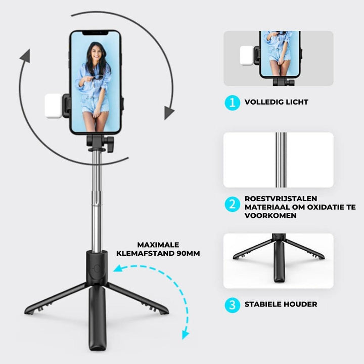 Bluetooth Selfie Stick & Tripod - FlexiShot-Black-Nora Luxe