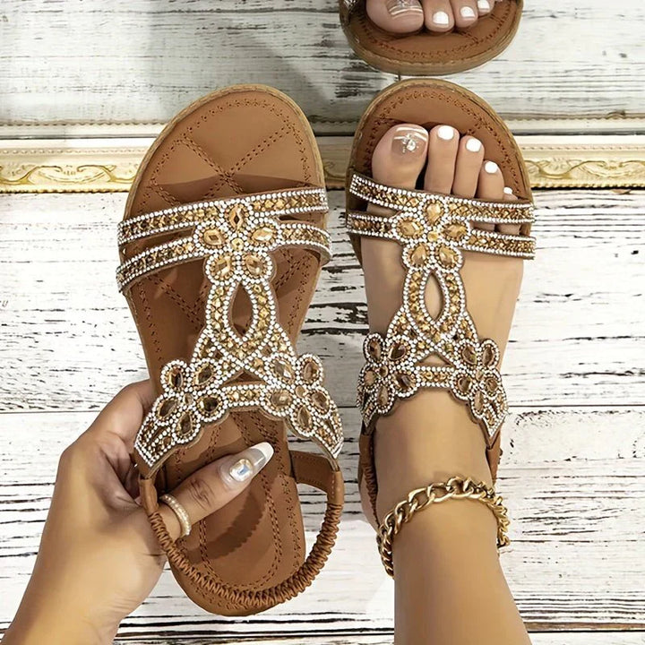 Bohemian Beach Sandals with Elastic Band – Naima-Brown-3.5-State of Style