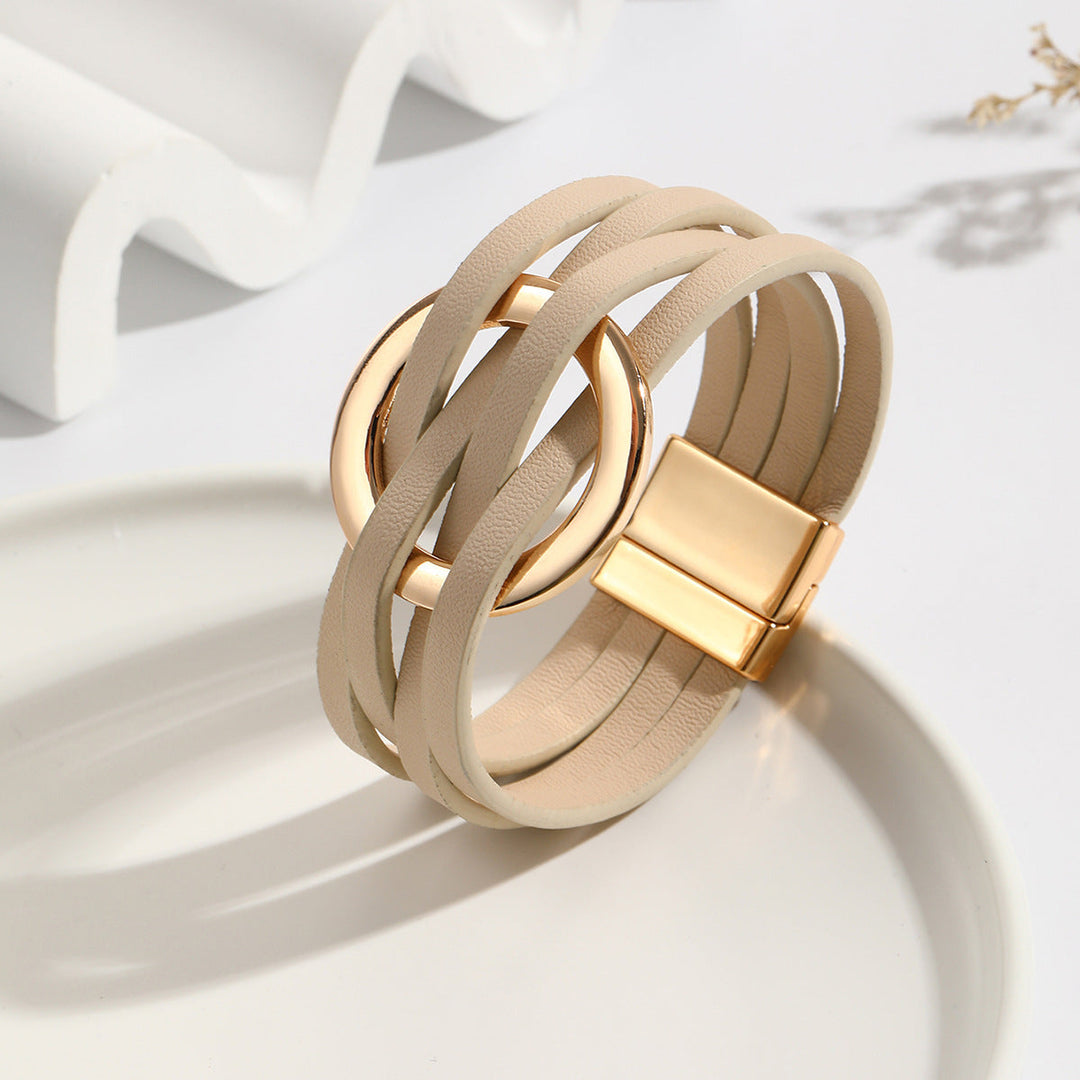 Bohemian Double Circle Leather Bracelet | Women's Fashion Jewellery-Beige-Nora Luxe