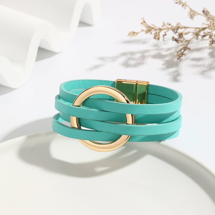 Bohemian Double Circle Leather Bracelet | Women's Fashion Jewellery-Green-Nora Luxe