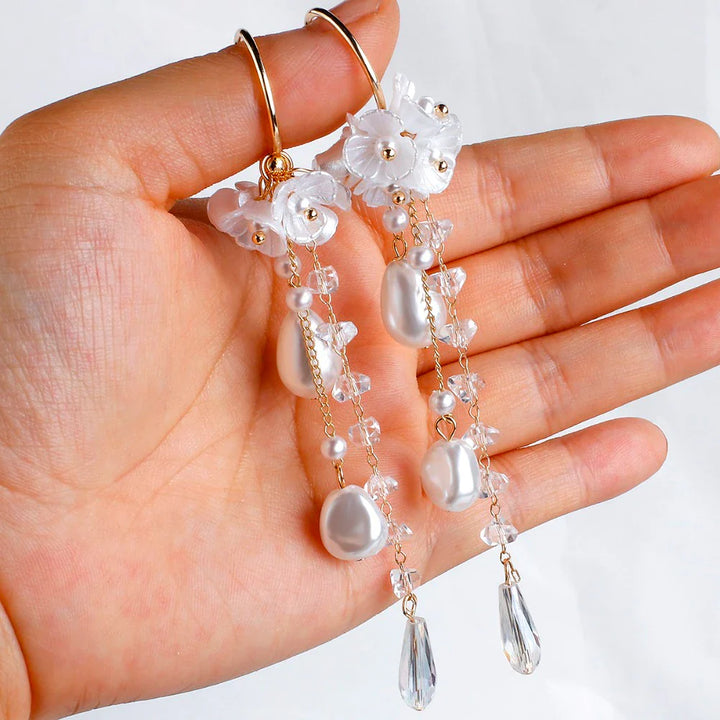 Bohemian Earrings | Pearl and Crystal Dangle Earrings-Nora Luxe