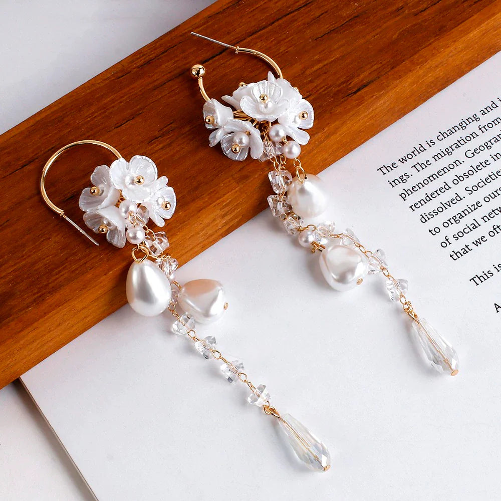 Bohemian Earrings | Pearl and Crystal Dangle Earrings-Nora Luxe