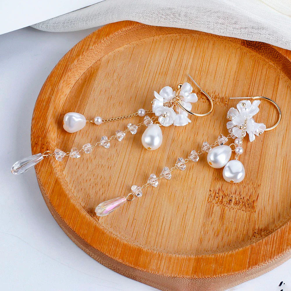 Bohemian Earrings | Pearl and Crystal Dangle Earrings-Nora Luxe