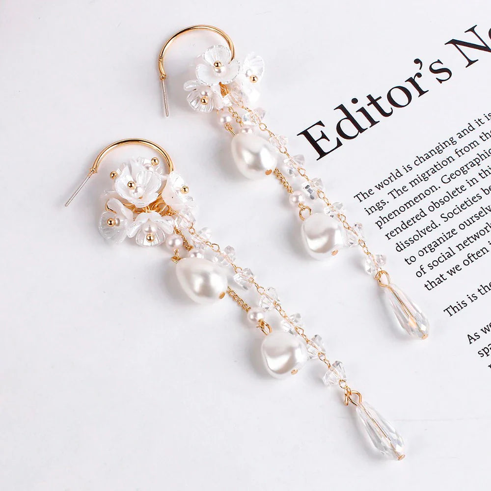 Bohemian Earrings | Pearl and Crystal Dangle Earrings-Nora Luxe