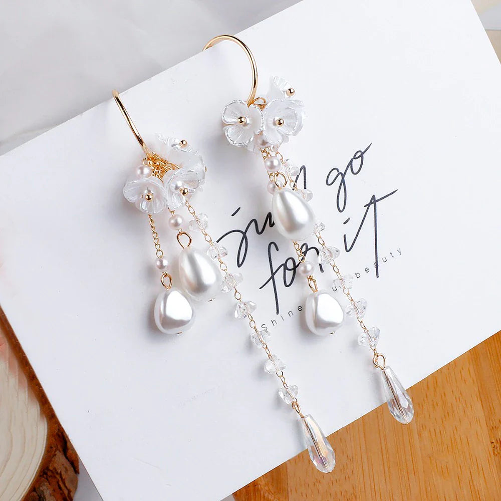 Bohemian Earrings | Pearl and Crystal Dangle Earrings-Nora Luxe