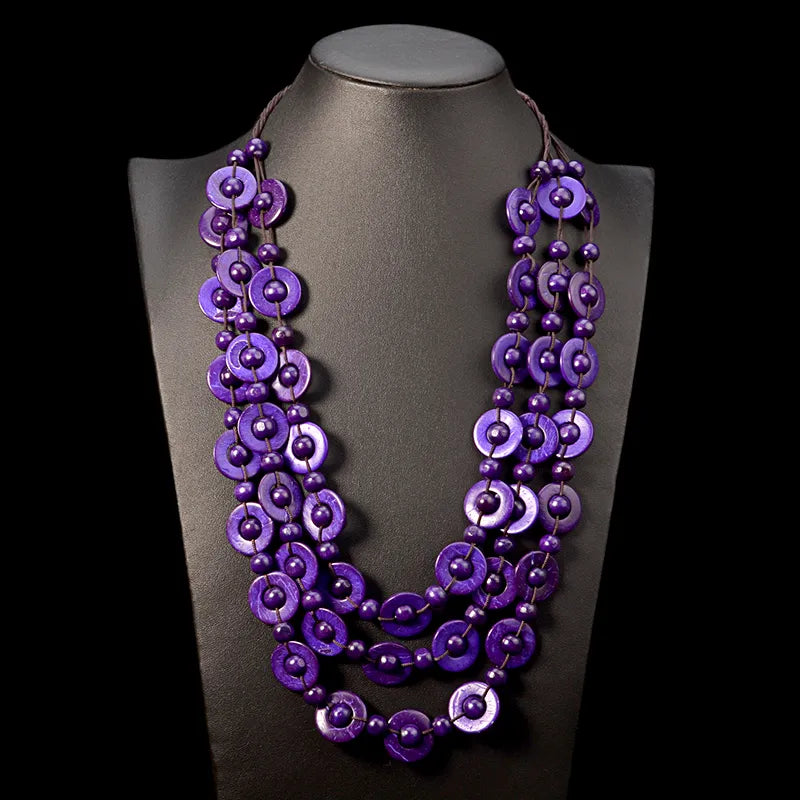 Bohemian Multi-Layered Wooden Bead Necklace-LILA-Nora Luxe