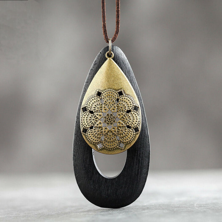 Bohemian Oval Wood Necklace | Natural Charm | Eco-Friendly-Black-Nora Luxe