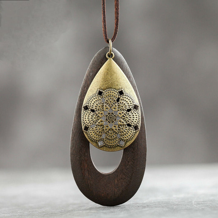 Bohemian Oval Wood Necklace | Natural Charm | Eco-Friendly-Brown-Nora Luxe