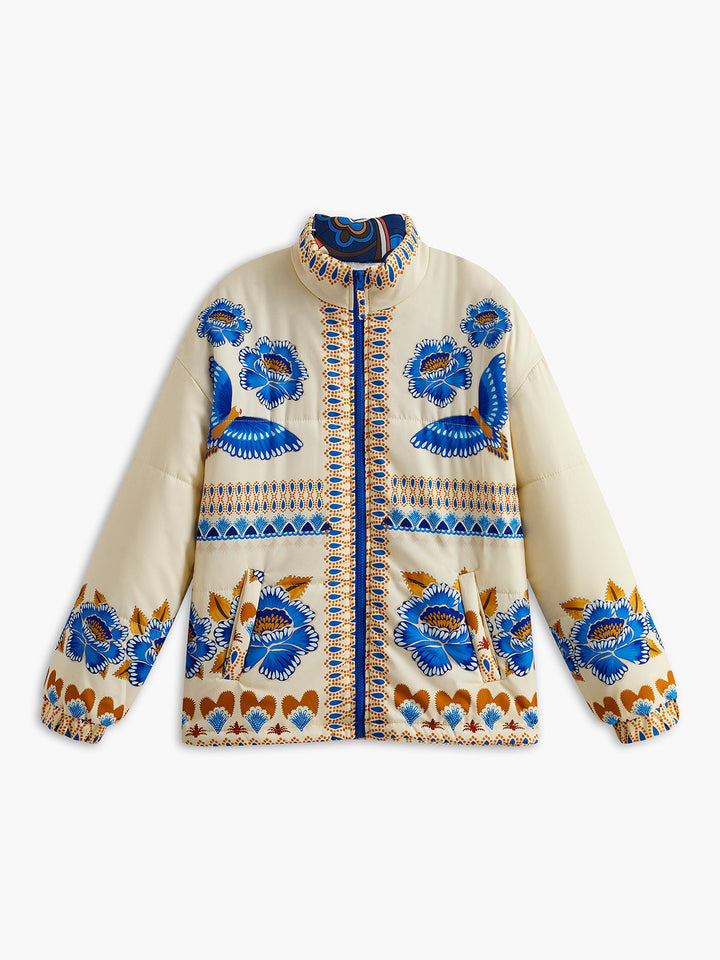 Bohemian Winter Jacket with Print and Zip - Zahara-S-Nora Luxe