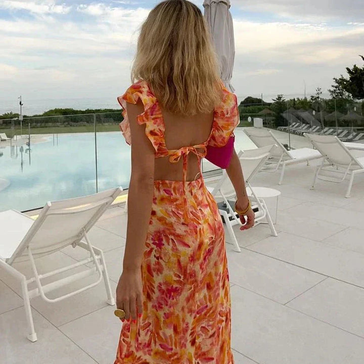 Boho Dress with Print and Ruffles - Samantha-XS-Nora Luxe