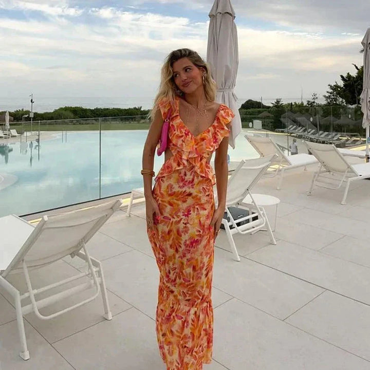 Boho Dress with Print and Ruffles - Samantha-XS-Nora Luxe