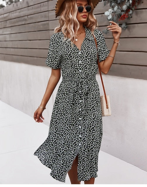 Boho Flower Midi Dress - Isla-Black-S-Nora Luxe