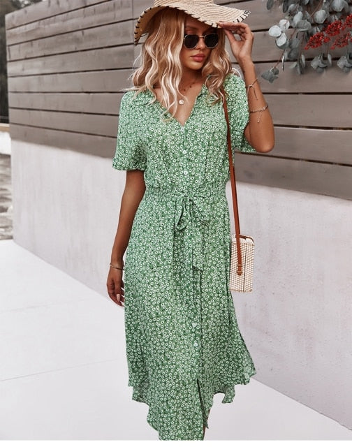 Boho Flower Midi Dress - Isla-Green-S-Nora Luxe