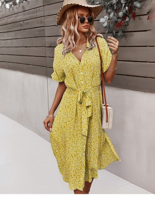 Boho Flower Midi Dress - Isla-Yellow-S-Nora Luxe