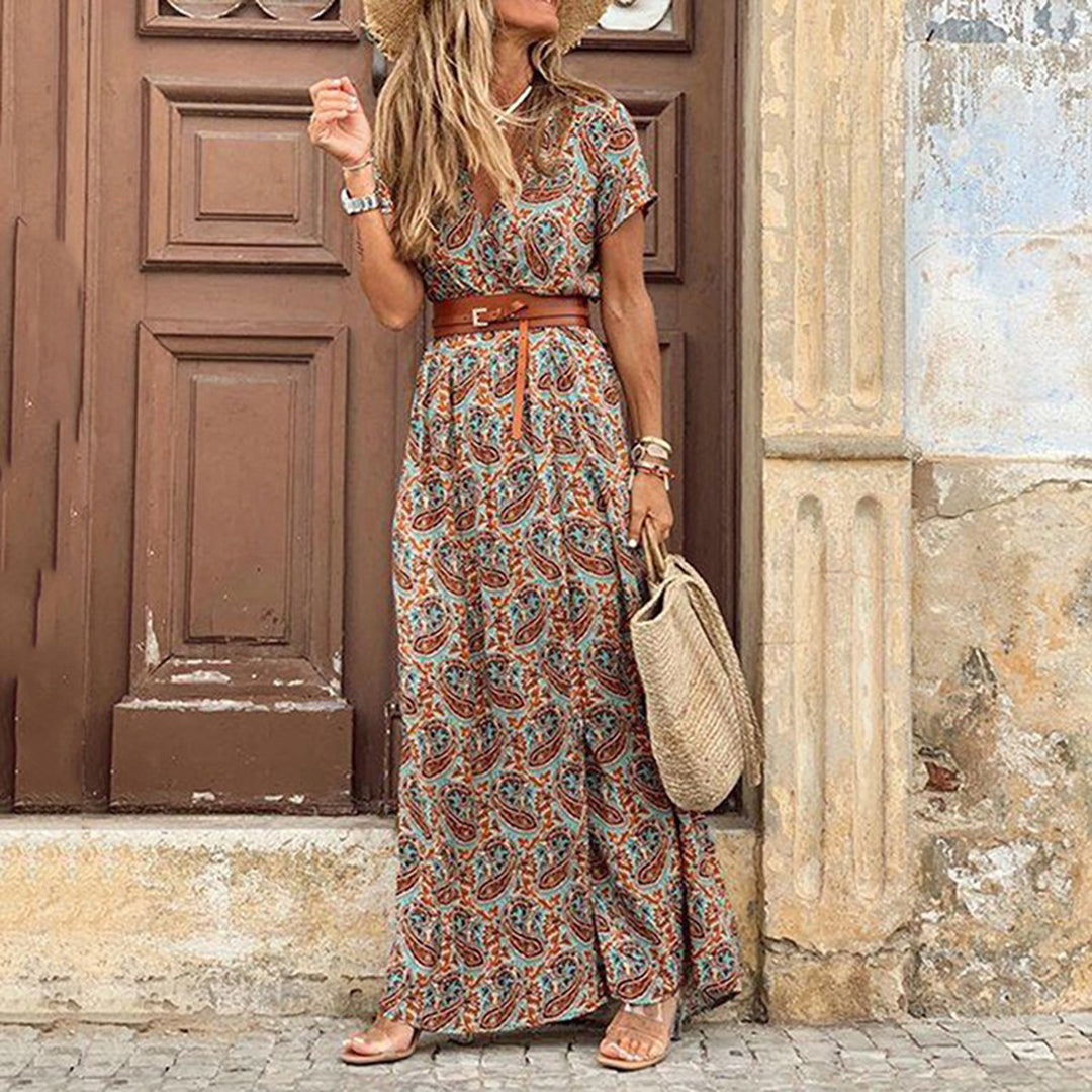 Boho Maxi Dress with Pattern for Women – Thalia-Brown-S-Nora Luxe