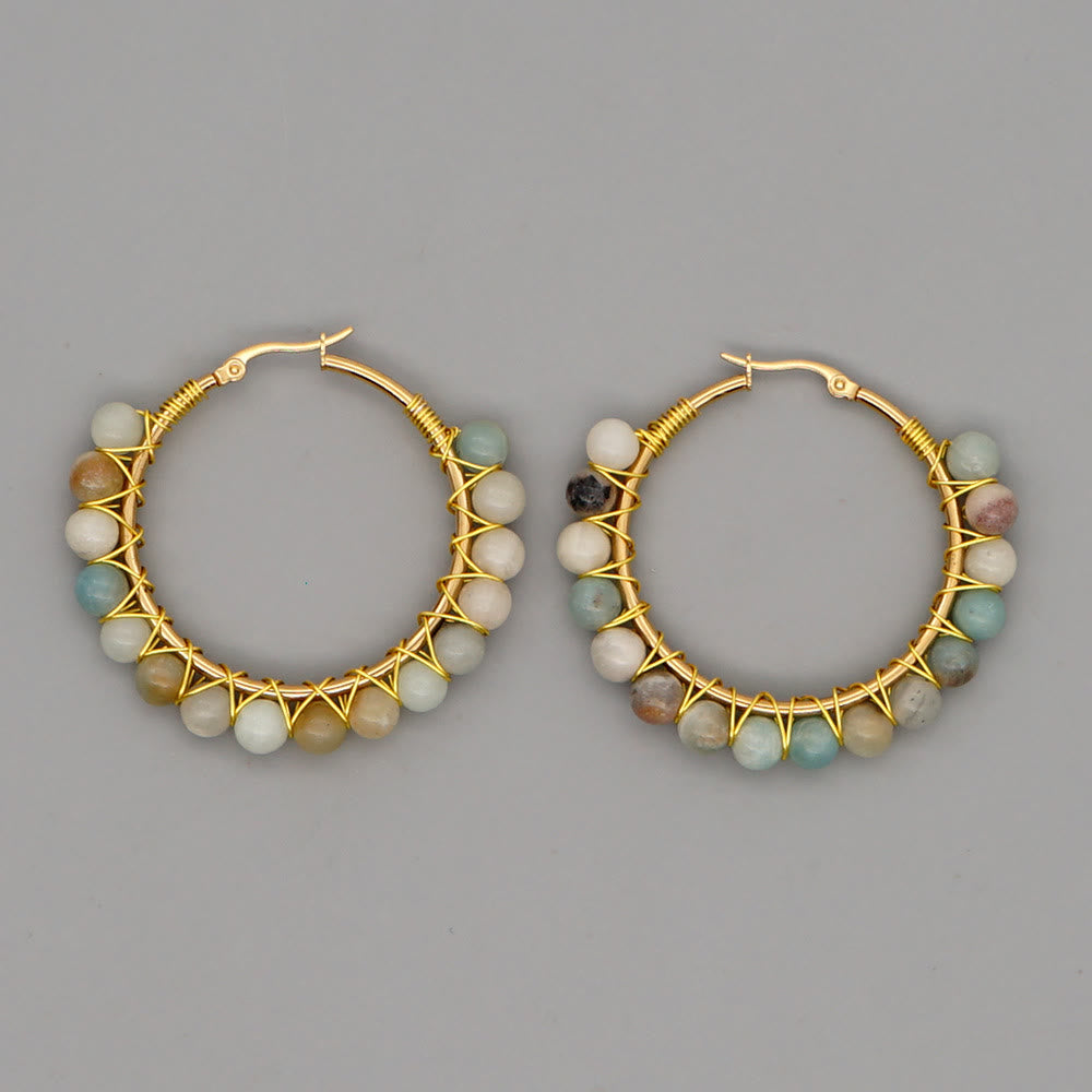 Boho Natural Crystals Large Hoop Earrings - Sanne-Afrikaans Turquoise-Nora Luxe