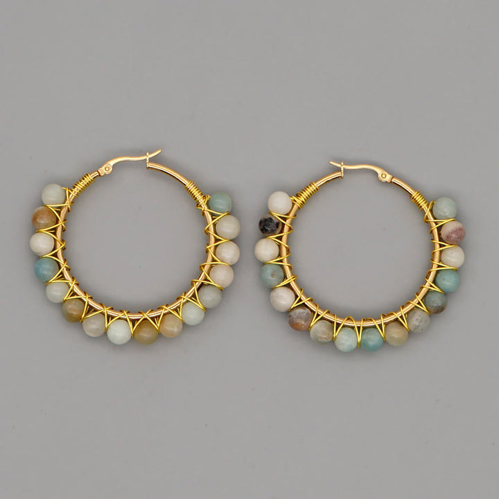 Boho Natural Crystals Large Hoop Earrings - Sanne-Afrikaans Turquoise-Nora Luxe