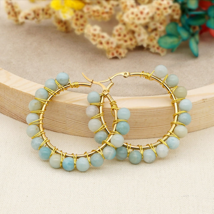 Boho Natural Crystals Large Hoop Earrings - Sanne-Amazonite-Nora Luxe