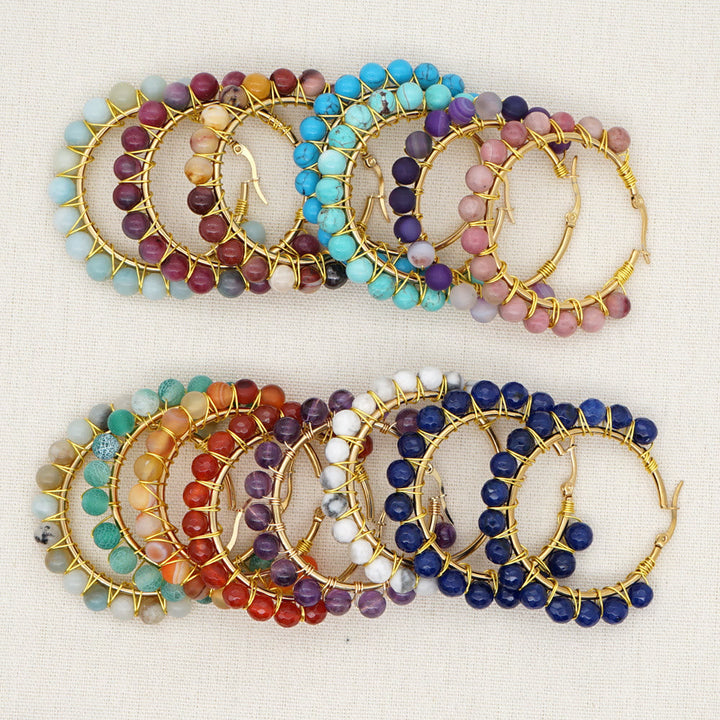 Boho Natural Crystals Large Hoop Earrings - Sanne-Amazonite-Nora Luxe