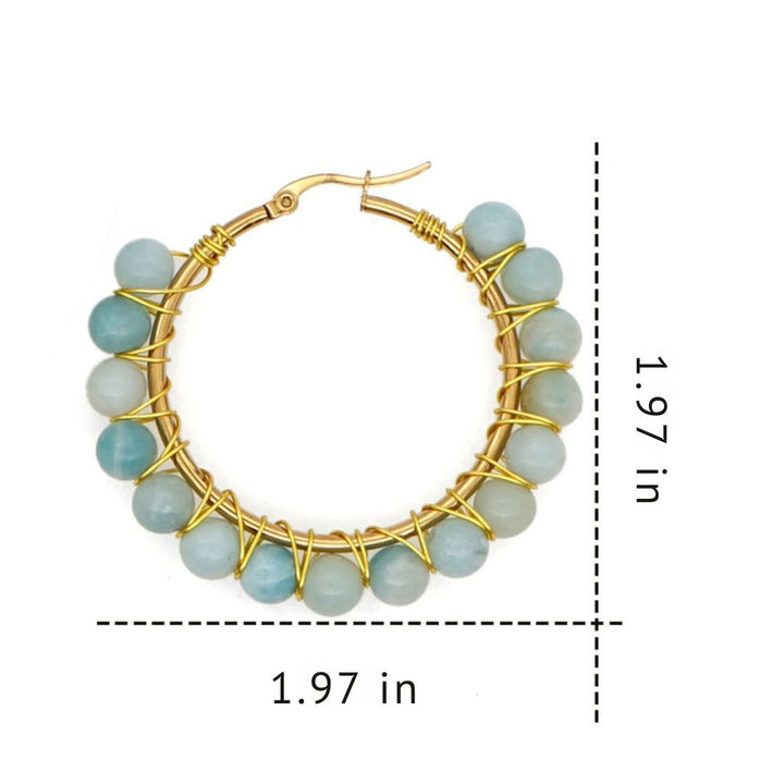 Boho Natural Crystals Large Hoop Earrings - Sanne-Amazonite-Nora Luxe