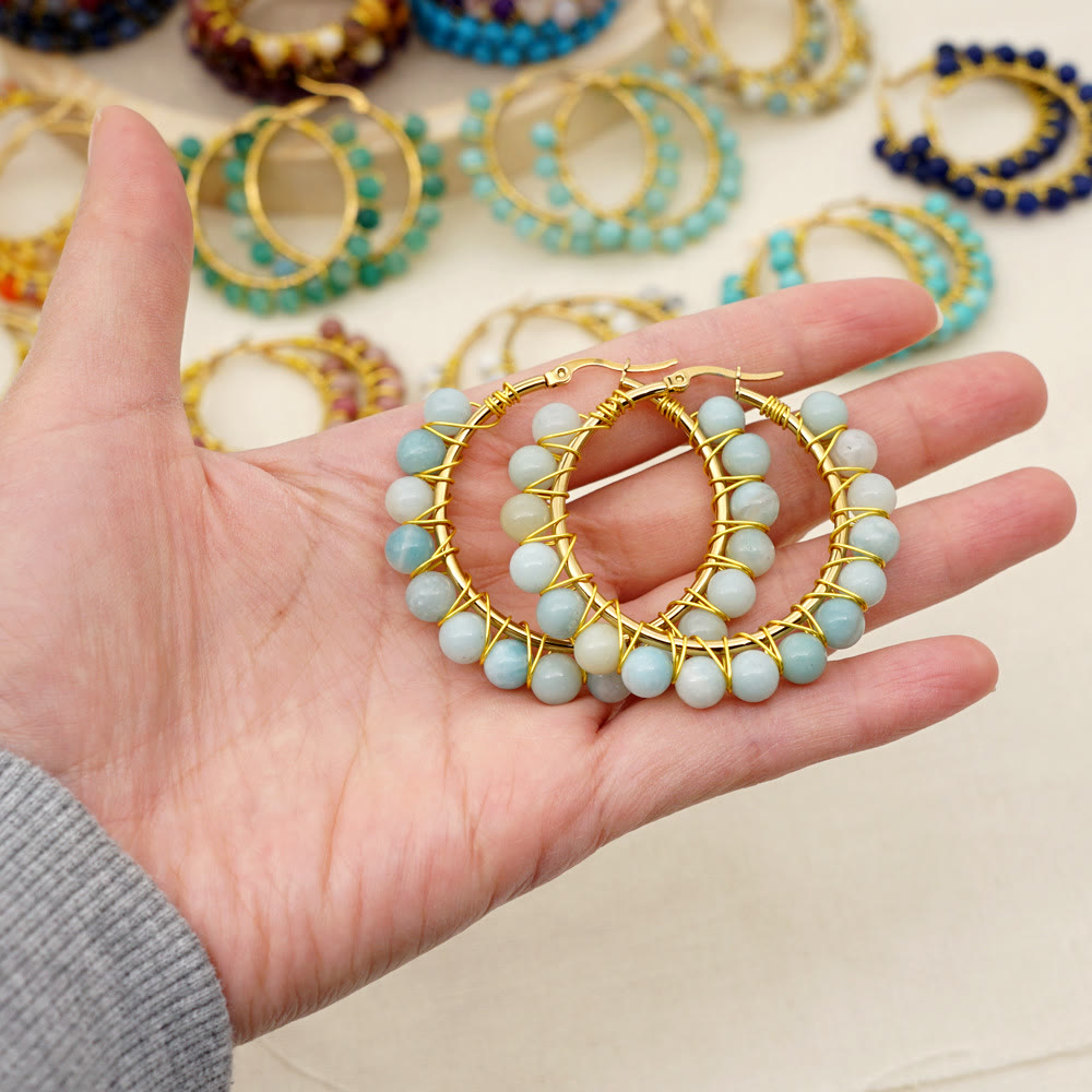 Boho Natural Crystals Large Hoop Earrings - Sanne-Amazonite-Nora Luxe