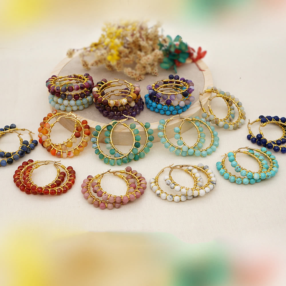 Boho Natural Crystals Large Hoop Earrings - Sanne-Amazonite-Nora Luxe