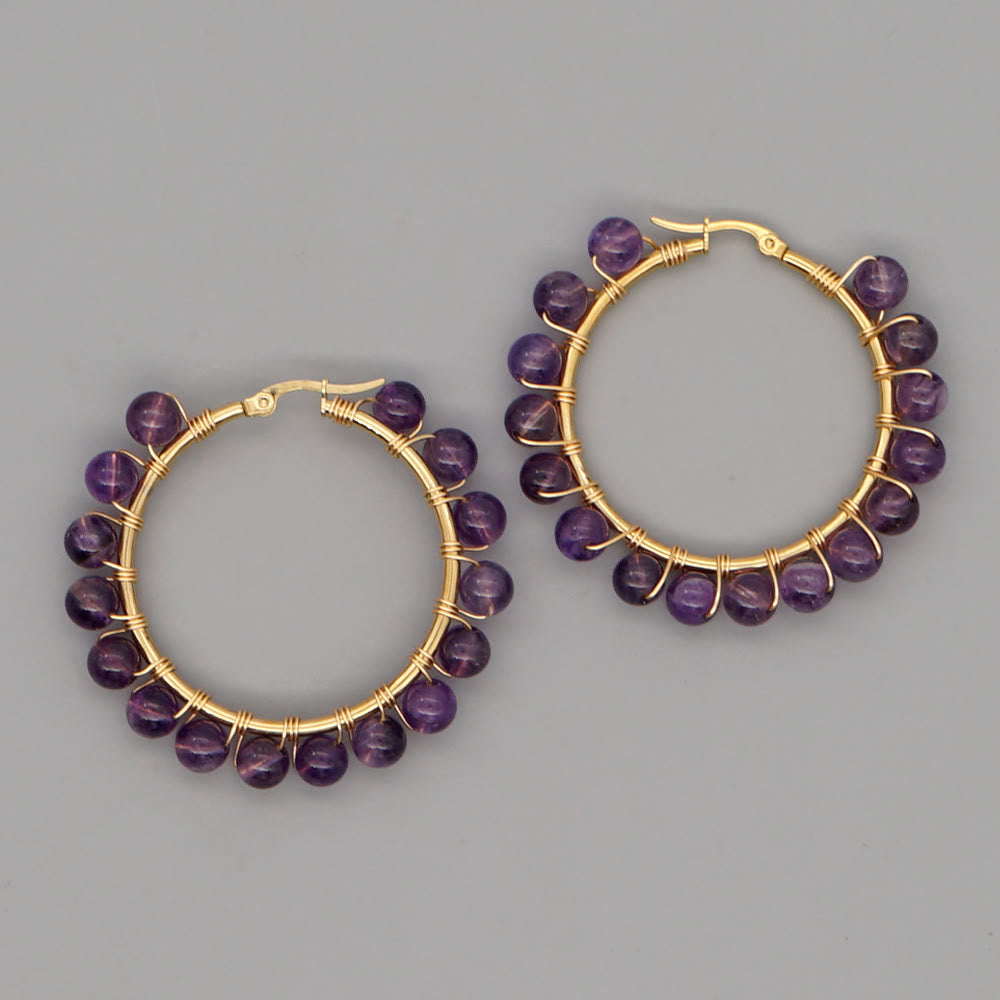 Boho Natural Crystals Large Hoop Earrings - Sanne-Amethyst-Nora Luxe