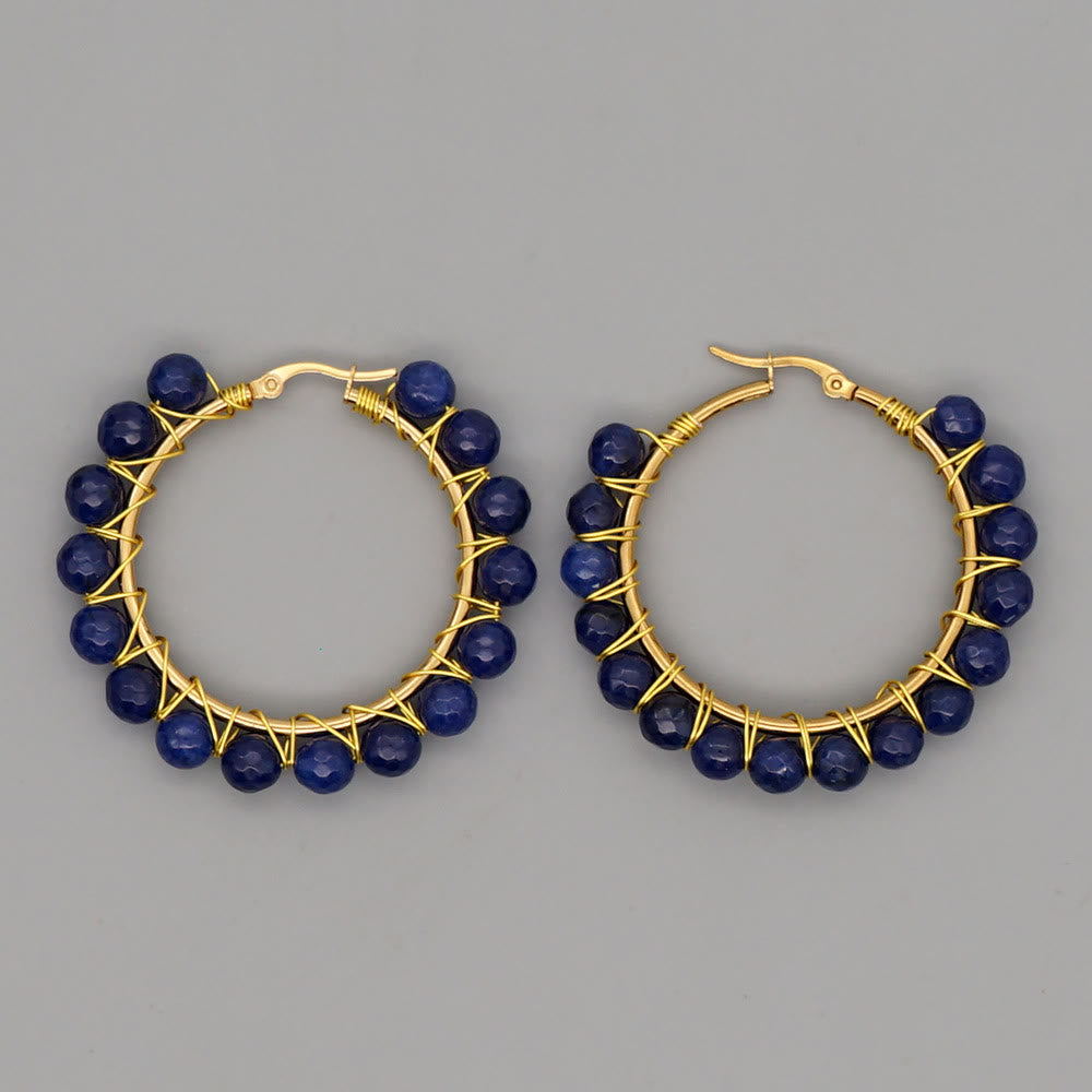Boho Natural Crystals Large Hoop Earrings - Sanne-Blue Sandstone-Nora Luxe