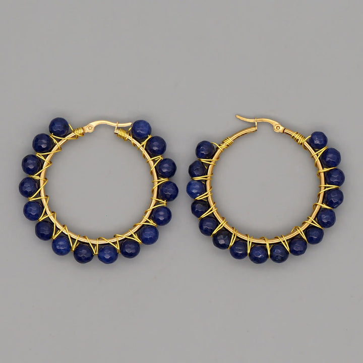 Boho Natural Crystals Large Hoop Earrings - Sanne-Blue Sandstone-Nora Luxe