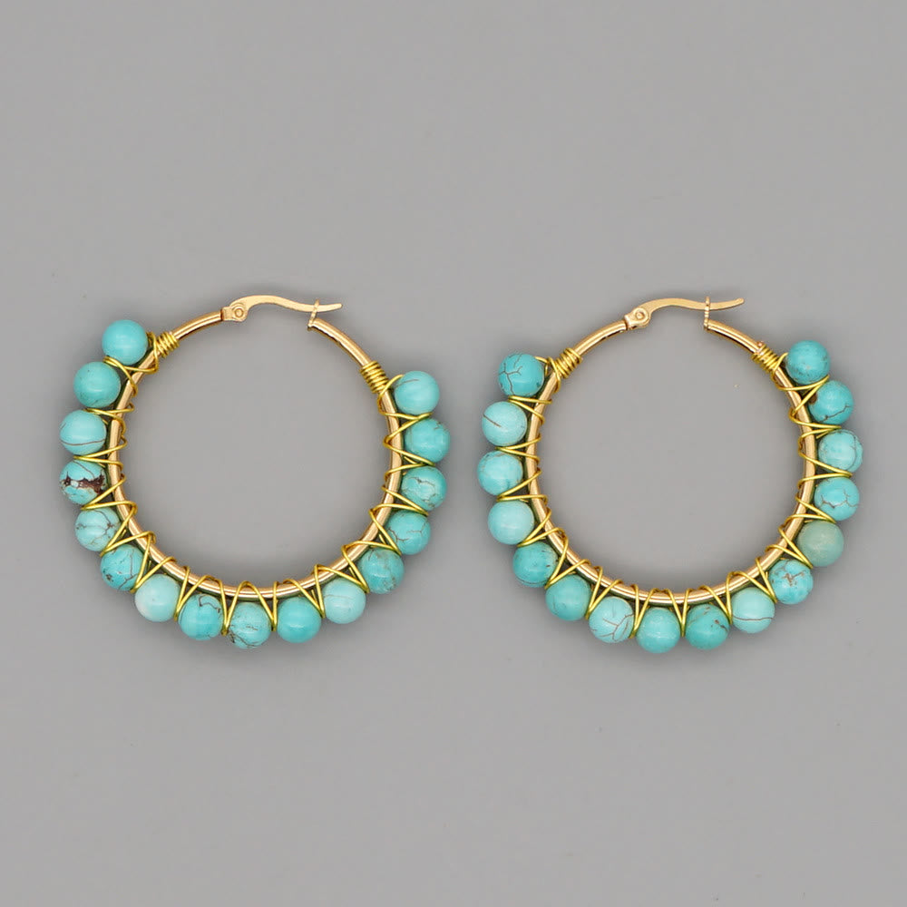Boho Natural Crystals Large Hoop Earrings - Sanne-Green Turquoise-Nora Luxe