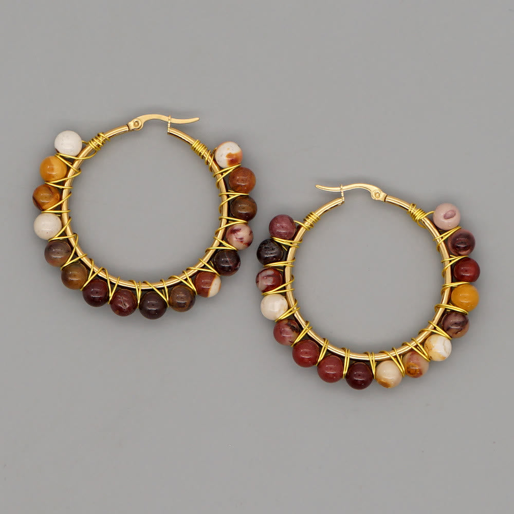 Boho Natural Crystals Large Hoop Earrings - Sanne-Indian Agate-Nora Luxe