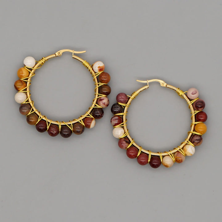 Boho Natural Crystals Large Hoop Earrings - Sanne-Indian Agate-Nora Luxe
