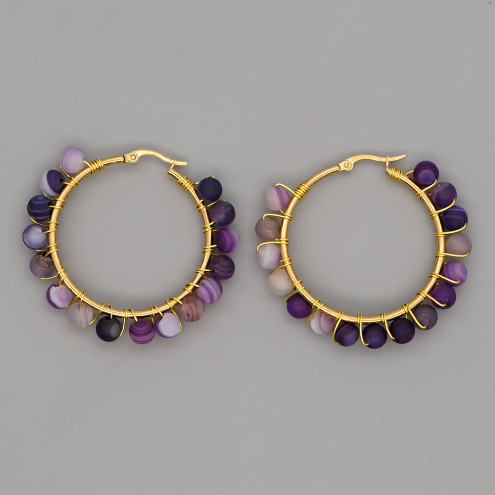 Boho Natural Crystals Large Hoop Earrings - Sanne-Purple Malachite-Nora Luxe
