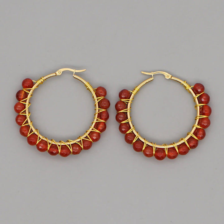 Boho Natural Crystals Large Hoop Earrings - Sanne-Red quartz-Nora Luxe