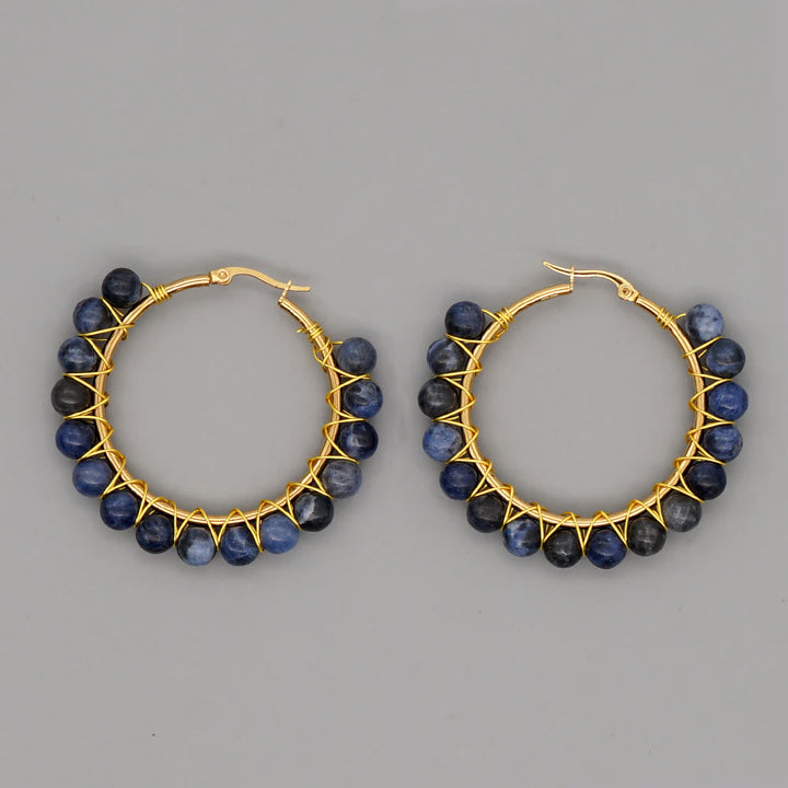 Boho Natural Crystals Large Hoop Earrings - Sanne-Sodalite-Nora Luxe