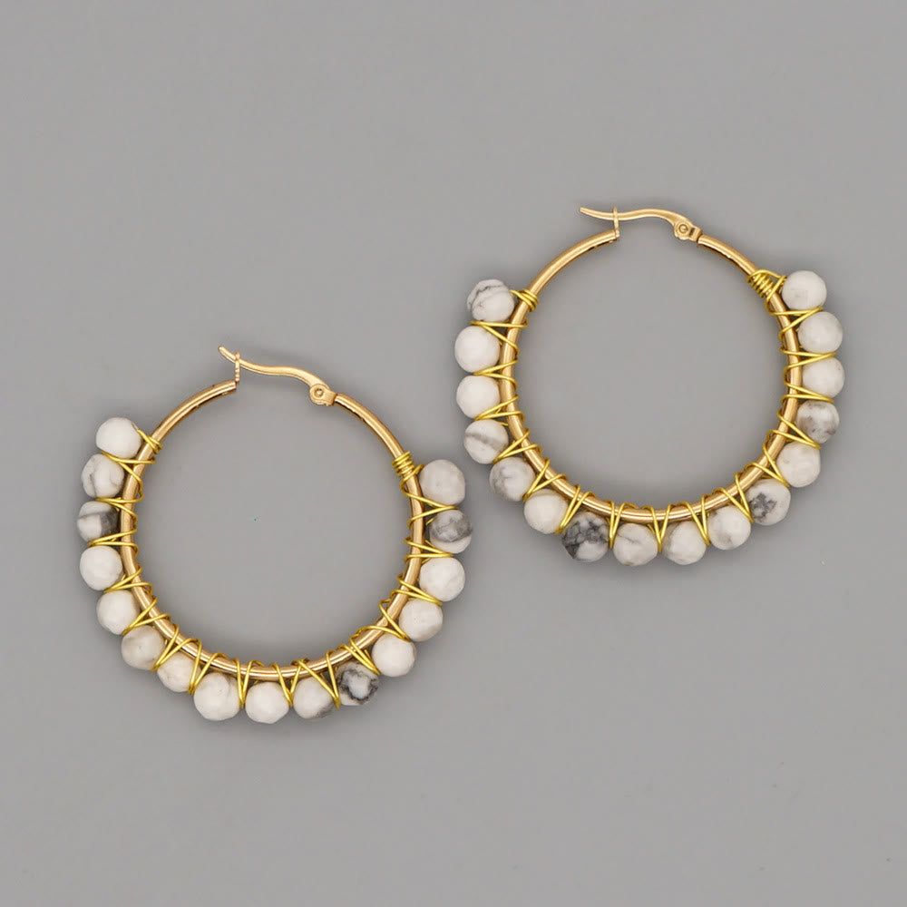 Boho Natural Crystals Large Hoop Earrings - Sanne-White Turquoise-Nora Luxe