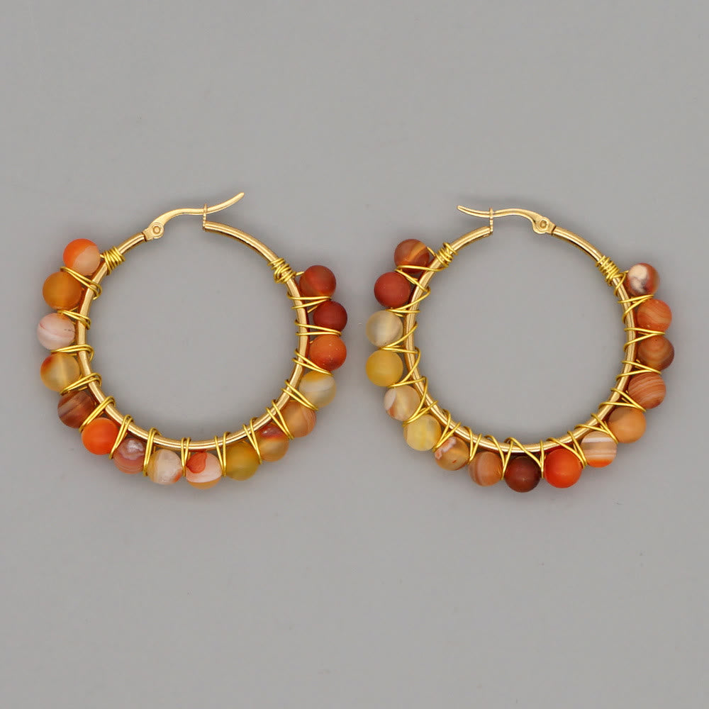 Boho Natural Crystals Large Hoop Earrings - Sanne-Yellow Agate-Nora Luxe