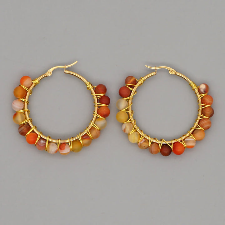 Boho Natural Crystals Large Hoop Earrings - Sanne-Yellow Agate-Nora Luxe