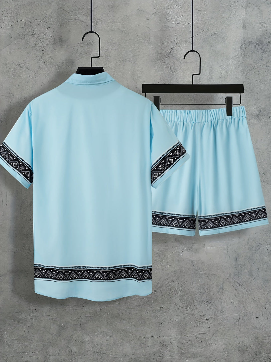 Boho Summer Set Men Two-Piece Shirt and Shorts Relaxed - Malik-Black-M-Nora Luxe