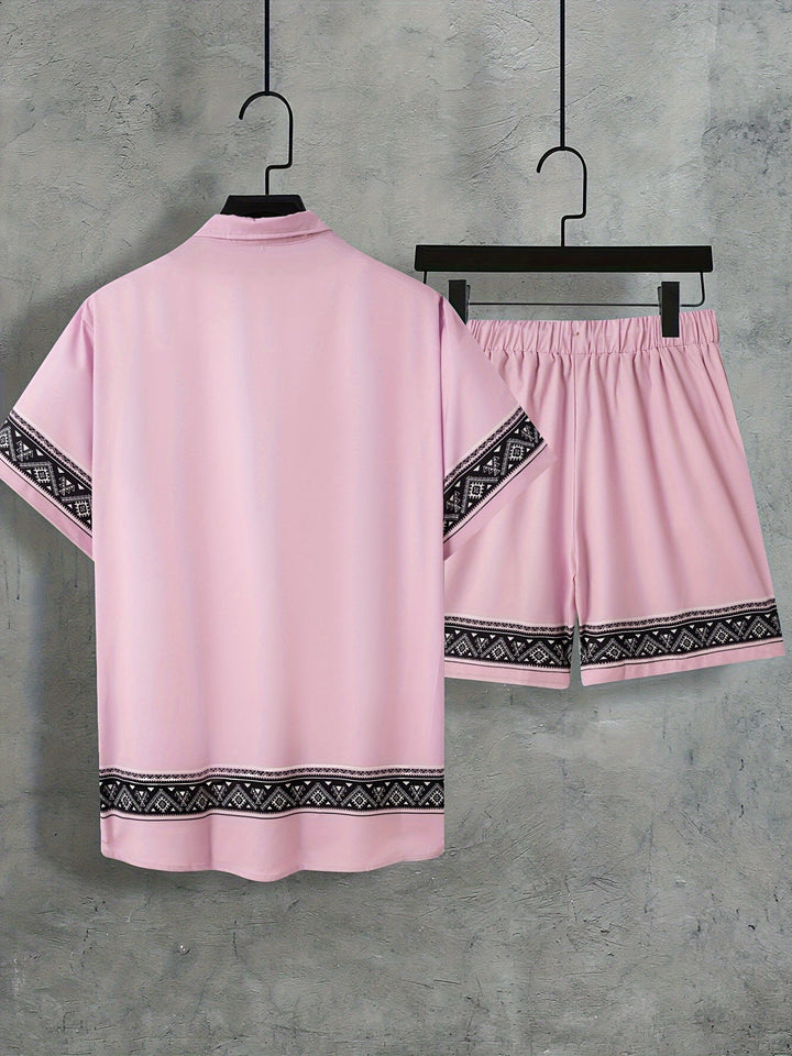 Boho Summer Set Men Two-Piece Shirt and Shorts Relaxed - Malik-Black-M-Nora Luxe