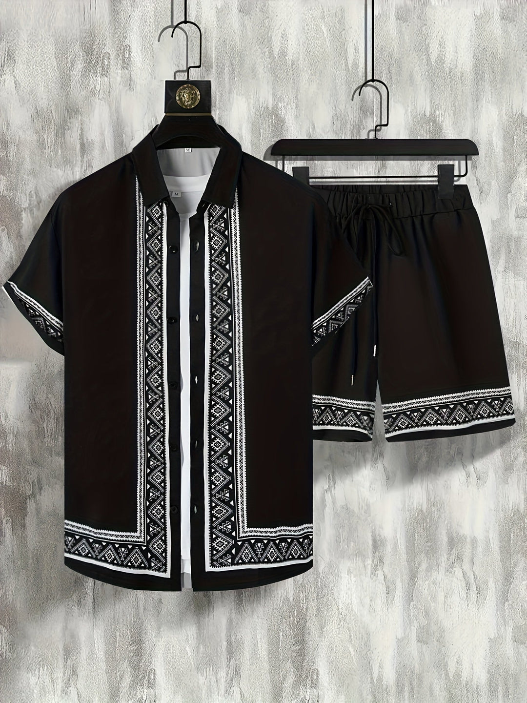 Boho Summer Set Men Two-Piece Shirt and Shorts Relaxed - Malik-Black-M-Nora Luxe