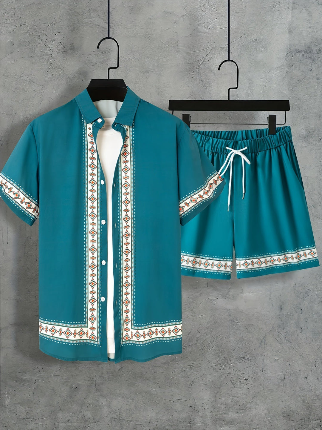Boho Summer Set Men Two-Piece Shirt and Shorts Relaxed - Malik-Black-M-Nora Luxe