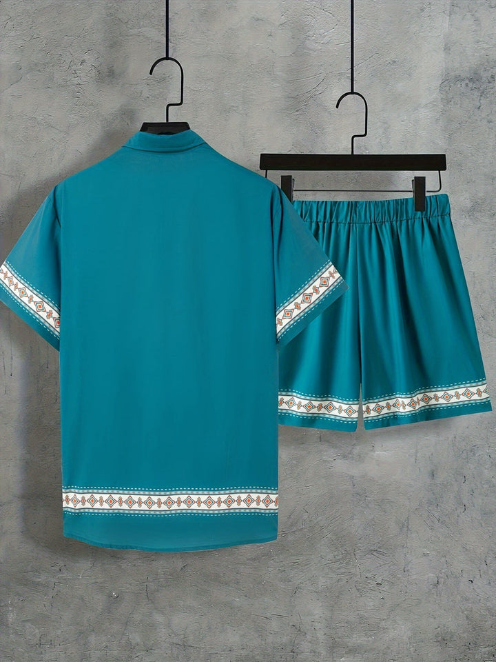 Boho Summer Set Men Two-Piece Shirt and Shorts Relaxed - Malik-Black-M-Nora Luxe