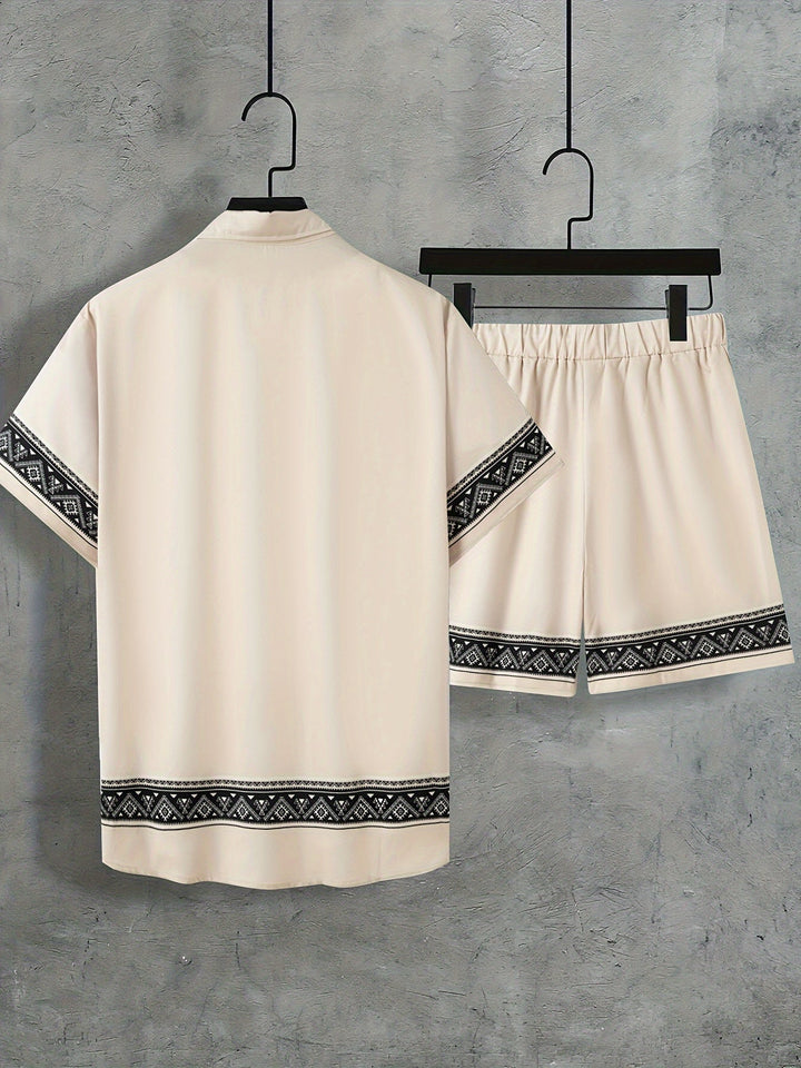 Boho Summer Set Men Two-Piece Shirt and Shorts Relaxed - Malik-Black-M-Nora Luxe